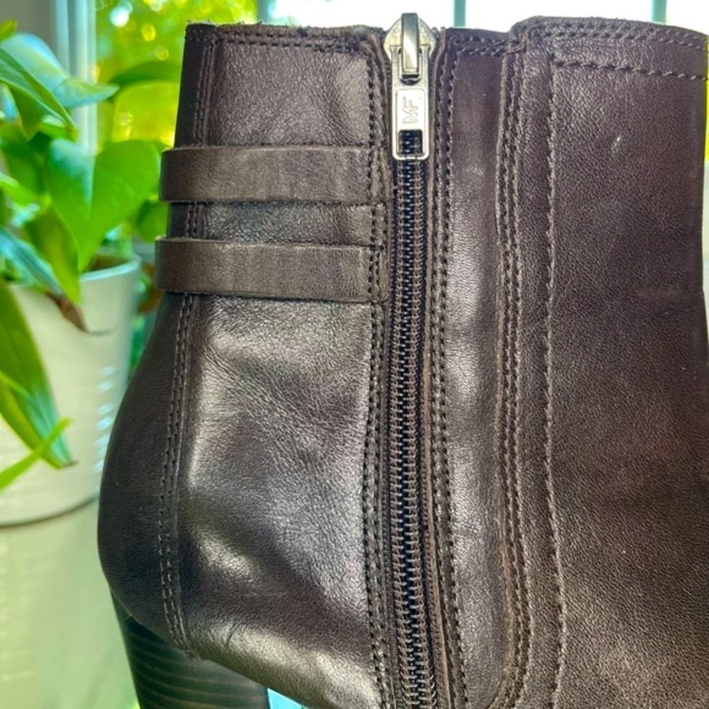 Marc Fisher Dark Brown Leather Ankle Boot With Buckle Kattie 3 Inch Heel Size 7M - Picture 13 of 16